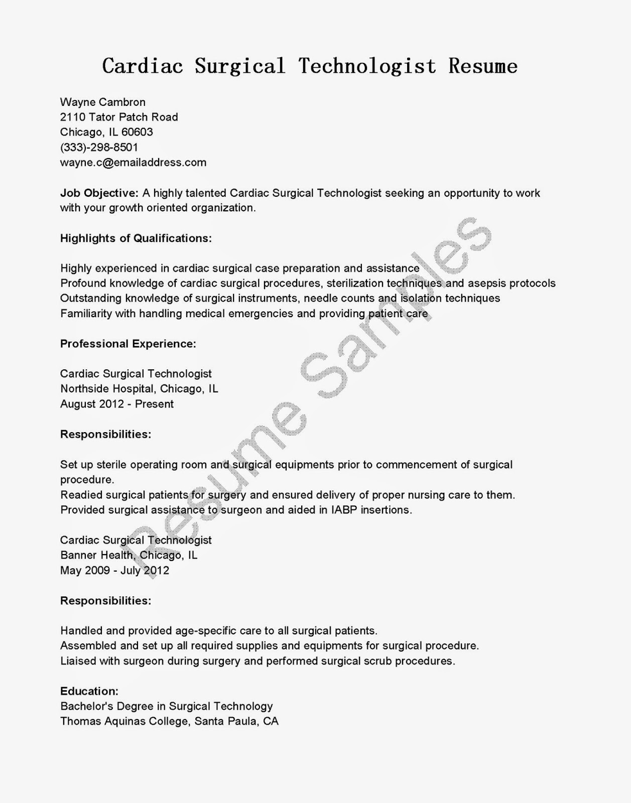 Certified surgical technologist resume template